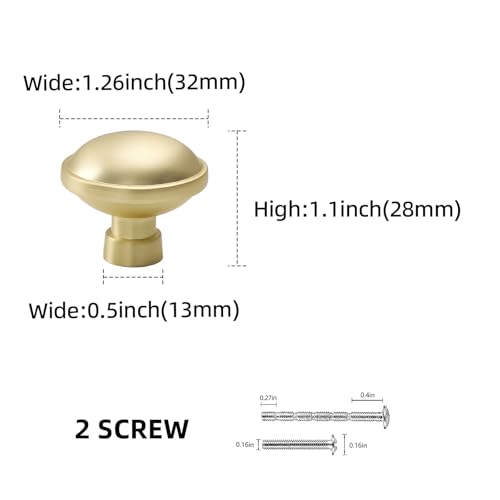 10 Pack Kitchen Cabinet Knobs Brushed Brass Cabinet Knobs Gold Drawer Knobs Solid Kitchen Hardware - color: Brushed Brass, size: 1-1/4'' Diameter(32mm)