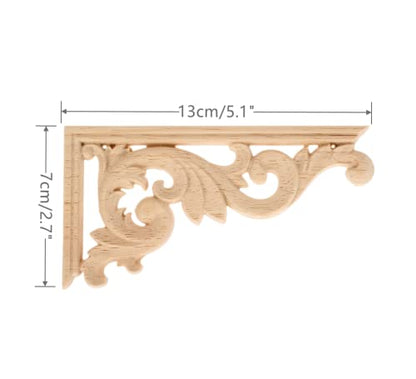 Wood Carved Appliques Onlay, 1 Pair Unpainted Retro Wooden Carvings Decal - color: 1-pair, size: 5.1L" x 2.7W"
