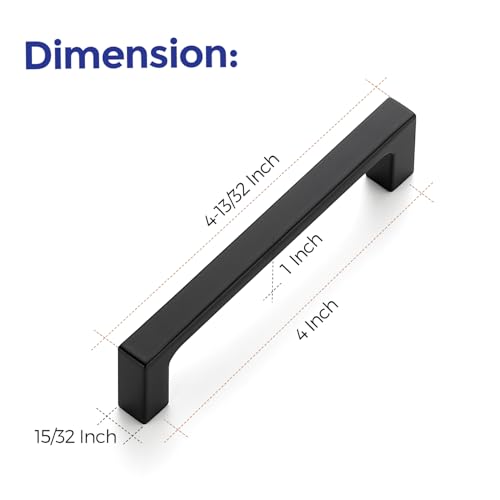 Ravinte Matte Black Square & Solid Cabinet Handles,4 Inch,30 Pack - size: 4 Inch Hole Center