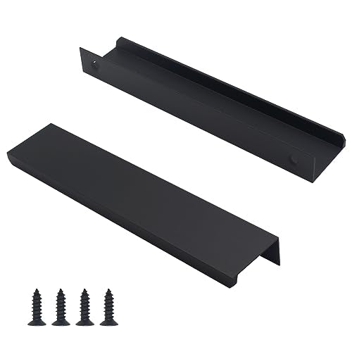 12 Pack Matte Black Edge Cabinet Pulls, Finger Pulls for Cabinets - color: Black-12Pack, size: 5.9in(150mm) Overall Length
