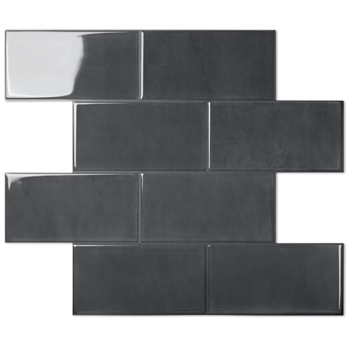 STICKGOO 10-Sheet Backsplash Peel and Stick Subway Tile(Thicker Design) - color: Taroudant Black