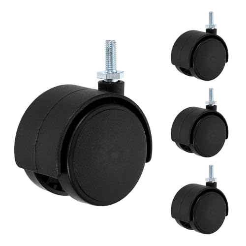 4Pcs 2" Swivel Stem Caster Wheels, M6x15mm Threaded PP Furniture Casters - Screw Rod Installation, for Chairs Sofas Cabinets Shelves Carts, Fast Mounting, Black - size: M6x15mm