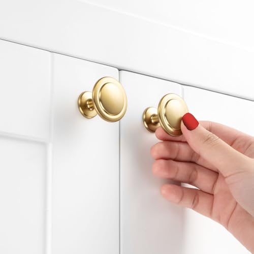 Brushed Gold Cabinet Knobs Round Kitchen Pulls 10 Pack 8222 - color: Brushed Gold, size: 1-1/4 Inches, style: 10 Pack Round Knob