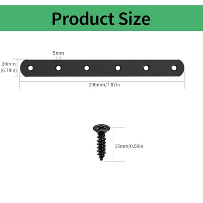 Flat Straight Braces, Black Mending Plate, Heavy Duty Metal Straight Brackets, Repair Joining Bracket, Repair Plates Fixing Bracket Connector for Wood, Furniture, with Screws
