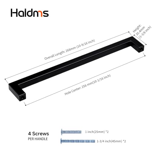Haidms Black Cabinet Handles 10-1/16" Matte Black Cabinet Handles 30 Pack - color: Black, size: 10-1/16 Inch Hole Center