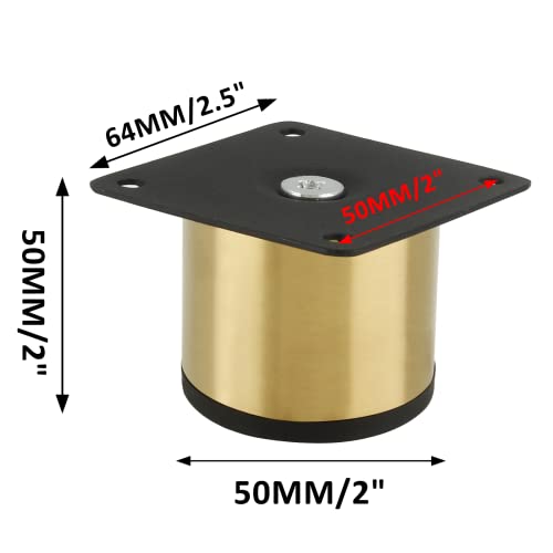 Gold Set of 4 Stainless Steel Furniture Legs 2 Inch/ 50 mm - size: 2 Inch