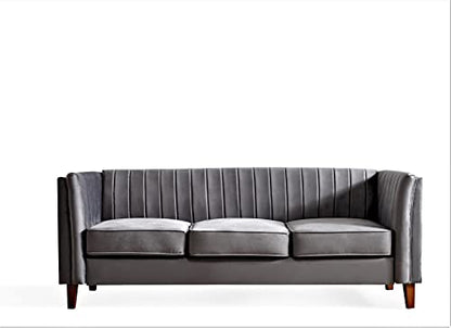 Container Furniture Direct Modern Luxury Velvet Couches for Living Room with High Density Foam, Soft Fabric Upholstery, Removable Cushions and Solid Wood Legs, 3 Piece Set Chair, Loveseat & Sofa, Grey - color: Grey, size: 3 Piece Set