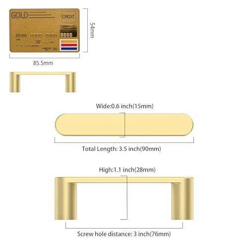 Amerdeco 10 Pack ZH0005MGP Brushed Gold Cabinet Pulls 3" - color: Brushed Gold, size: 3" hole center