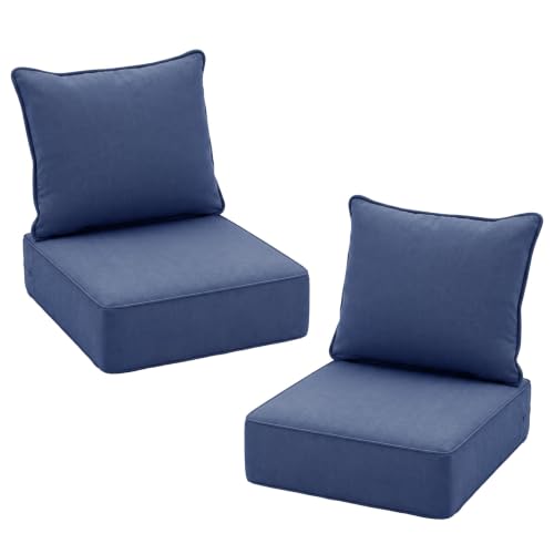 Outdoor Chair Cushions 22 x 24 x 6 Inch, Cushions for Outdoor Patio Furniture Replacement with Removable Cover & 30D High-Resilience Foam, Water/Fade/UV/Resistant, Deep Seat,Set of 2,Blue - color: Blue, size: 22''D x 24''W x 6''H