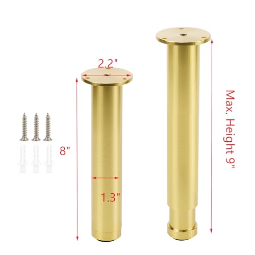 4 Pcs Gold Straight Furniture Legs Replacement - color: Gold, size: 8 inch