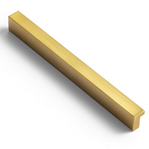 Goo-Ki 12pcs Cabinet Handles Brushed Gold Finger Pulls Drawer Pull - 5 in (128mm) Hole Centers Kitchen Hardware Bar Cabinet Pulls Solid Aluminum Material - color: Brushed Gold, size: 5 Inch Hole Center