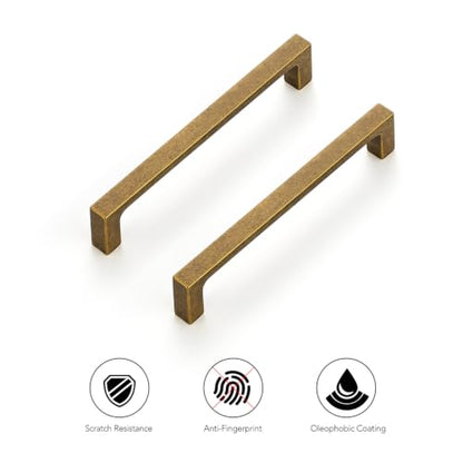 Ravinte Antique Brass Cabinet Handles Solid Square Pulls 5 Inch 10 Pack - size: 5 Inch Hole Center