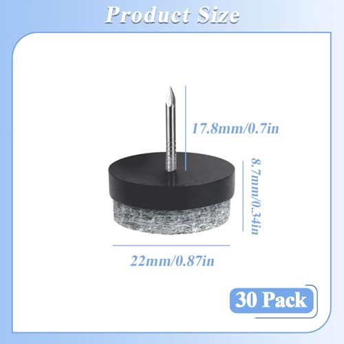 30x 22mm Nail-on Felt Pads, Round Heavy Duty Furniture Chair Glide - color: Black, size: Φ 22 mm