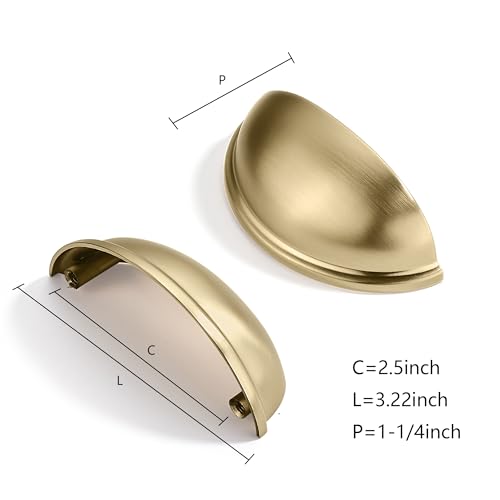 2 Pack 2-1/2" Drawer Pulls Brushed Brass Cabinet Cup Pulls Kitchen Hardware Cabinet Handles Drawer Handles Knobs 2-1/2 inch (64mm) Center to Center - color: Brushed Brass, size: 2-1/2 inch Hole Center, style: 2 Pack