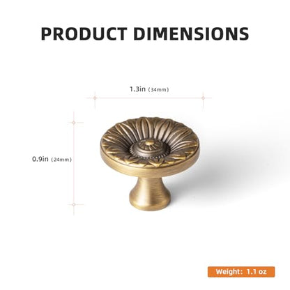 6 Pack Brushed Brass Bronze Cabinet Knobs, Floral Drawer Pulls - color: Brushed Brass Bronze