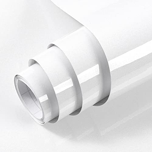 TANONE White Contact Paper 17.7" X196" for Kitchen Countertop Cabinets Wardrobe Furniture Vinyl Glossy Self Adhesive Wrap - color: White, size: 17.7" x 196"