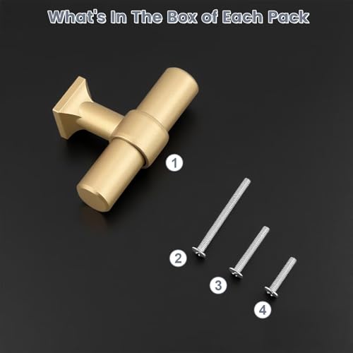 Champagne Gold Cabinet Knobs Single Hole T Bar 10 Pack - color: Champagne Gold, size: Single Hole-2inch Length
