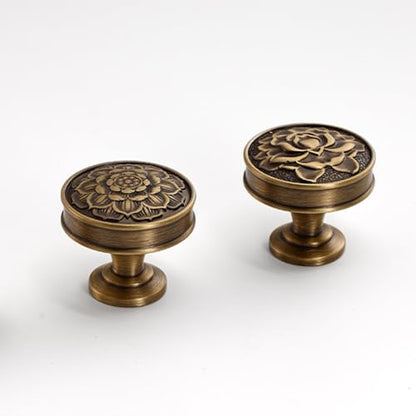 Brass Lotus Flower Cabinet Knob, Antique Brass Knobs-2 Pack - size: Brass Knobs B