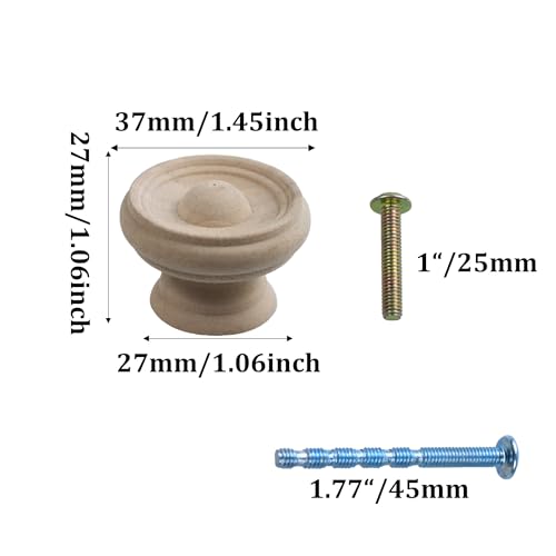 12Pcs 1.5" Round Wooden Drawer Knobs, Unfinished Mushroom Shape Cabinet Pulls Handles, Natural Wood Dresser Knobs for Kitchen Cupboard Furniture Wardrobe - color: Wood