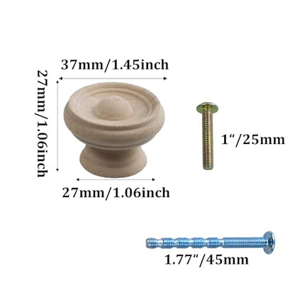 12Pcs 1.5" Round Wooden Drawer Knobs, Unfinished Mushroom Shape Cabinet Pulls Handles, Natural Wood Dresser Knobs for Kitchen Cupboard Furniture Wardrobe - color: Wood