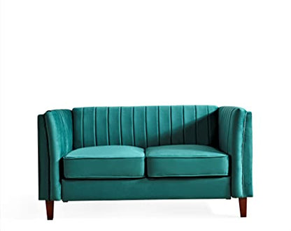 Container Furniture Direct Modern Luxury Velvet Couch for Living Room with High Density Foam, Soft Fabric Upholstery, Removable Cushions and Solid Wood Legs, 60.2'' Wide Loveseat, Green - color: Emerald Green, size: Loveseat