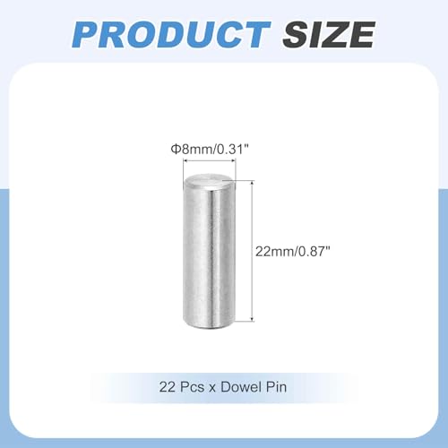 MECCANIXITY 22Pcs Dowel Pin 8mm x 22mm Shelf Support Pin 304 Stainless Steel Shelf Pegs for Shelves Cabinets Furniture Nickel Plated, Silver Tone - size: 8mm x 22mm