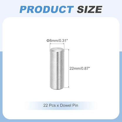 MECCANIXITY 22Pcs Dowel Pin 8mm x 22mm Shelf Support Pin 304 Stainless Steel Shelf Pegs for Shelves Cabinets Furniture Nickel Plated, Silver Tone - size: 8mm x 22mm