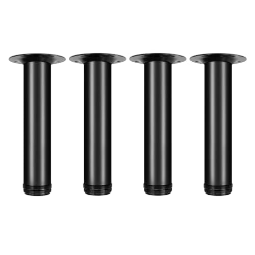 QLLY 10 Inch Adjustable Metal Coffee Table Legs, Heavy Duty Round Furniture Legs with 1” Leveling Feet for Ottoman, Bench, End Table and Sofa Replacement, Set of 4 (Black) - color: Black, size: 10 inch