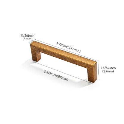 khtumeware 10 Pack 3-1/2 inch(89mm) Hole Center Antique Brass Cabinet Pulls Solid Heavy-Duty Square Cabinet Handles Drawer Pulls Kitchen Cabinet Hardware Kitchen Handle - color: Antique Brass, size: 3-1/2 inch(89mm) hole center