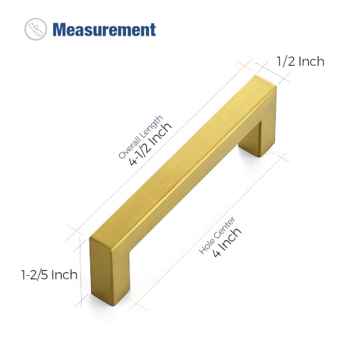 Ravinte Gold Square Pulls Cabinet Handles,4 Inch,30 Pack - color: Brushed Brass, size: 4 Inch Hole Center