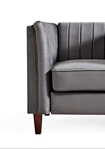 Container Furniture Direct Modern Luxury Velvet Couches for Living Room with High Density Foam, Soft Fabric Upholstery, Removable Cushions and Solid Wood Legs, 3 Piece Set Chair, Loveseat & Sofa, Grey - color: Grey, size: 3 Piece Set