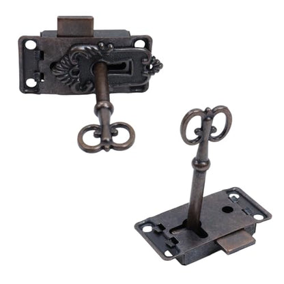 Antique Cabinet Lock, Red Bronze, 2.09x1.06 Inch, 2 Sets - color: Red Bronze B, style: Rectangular