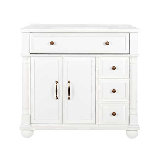 Bathroom Vanity Cabinet with Sink, White, 35.6 x 18.7 x 34 in