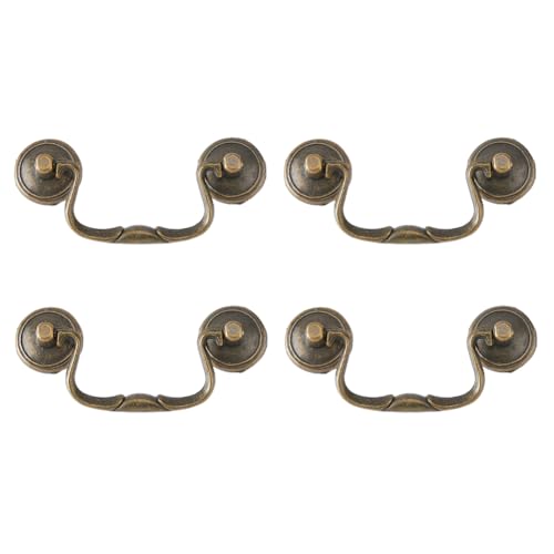 SUPERFINDINGS 4 Sets 3.6inch Vintage Bail Pull Handles Antique Bronze Furniture Hardware Bail Pull Alloy Center-to-Center Drop Cabinet Drawer Pull for Kitchen Cabinet Bedside Cupboard