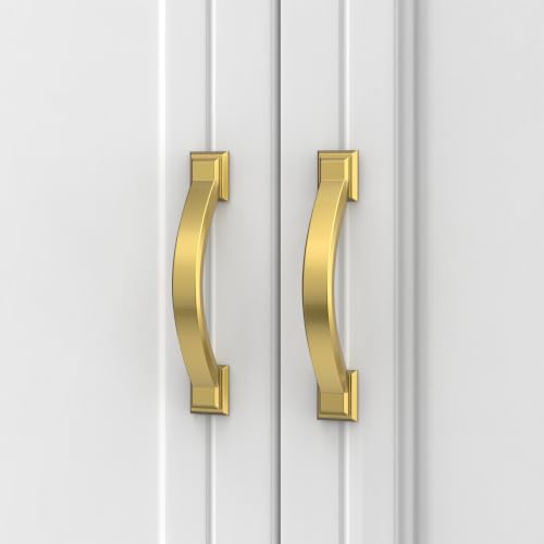 Asidrama 10 Pack 3 Inch(76mm) Vibrant Brushed Moderne Brass Cabinet Pulls Heavy-Duty Solid Kitchen Cabinet Handles Drawer Hardware for Bathrooms Cabinets 3150 - color: Vibrant Brushed Moderne Brass, size: 3" Hole Center(76mm), style: 10 Pack