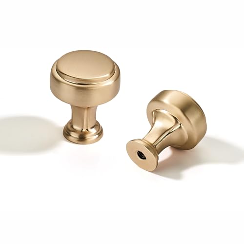 LIMUR 10 Pack 1 Inch Champagne Gold Cabinet Knobs – Solid Zinc Alloy Single Hole Drawer Knobs for Kitchen Cabinets, Bathroom Vanity, Dresser & Wardrobe, M4 Screws Included - color: Champagne Gold, size: Single Hole