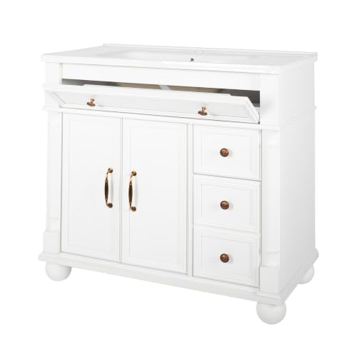 Bathroom Vanity Cabinet with Sink, White, 35.6 x 18.7 x 34 in