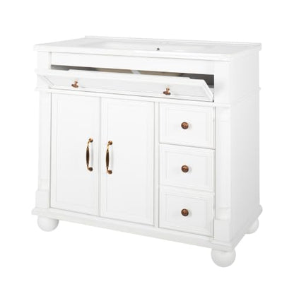 Bathroom Vanity Cabinet with Sink, White, 35.6 x 18.7 x 34 in