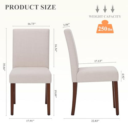 MALOL Upholstered Dining Chairs Set of 2, Fabric Dining Room Chairs, Modern Wooden Dining Chair, Kitchen Side Chairs, Farmhouse Dinner Chair with High Back for Kitchen, Beige - color: Beige, size: Set of 2