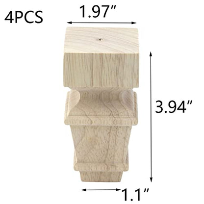 T Tulead Wooden Furniture Feet 3.94-Inch Height, 4-Pack - size: 3.94" × 1.97"
