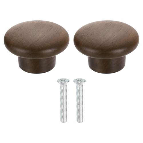 uxcell 2Pcs Round Wood Drawer Knob, 1 5/8" Diameter Round Head Dresser Knobs Wooden Knobs with Screws for Furniture Drawer Dresser Wardrobe Cupboard, Walnut - color: Walnut