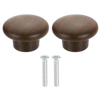 uxcell 2Pcs Round Wood Drawer Knob, 1 5/8" Diameter Round Head Dresser Knobs Wooden Knobs with Screws for Furniture Drawer Dresser Wardrobe Cupboard, Walnut - color: Walnut