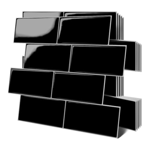Thicker Design Peel and Stick Wall Tile，Self Adhesive Backsplash Tiles for Kitchen & Bathroom (10 Sheets, Black) - color: Black with Grey Grout