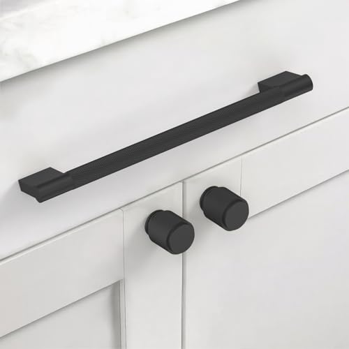 Asidrama 10 Pack 10 inch Matte Black Knurled Cabinet Handles - color: Matte Black, size: 10" Hole Center(254mm)