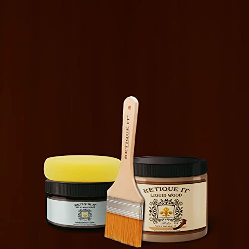 Gel Stain Liquid Wood Kits by Retique It - Real Paintable Wood. Great Companion to Chalk Finish Paint, Milk Paint, Furniture Paint. (1x Reg, Brushed Finish, 15 Red Mahogany)