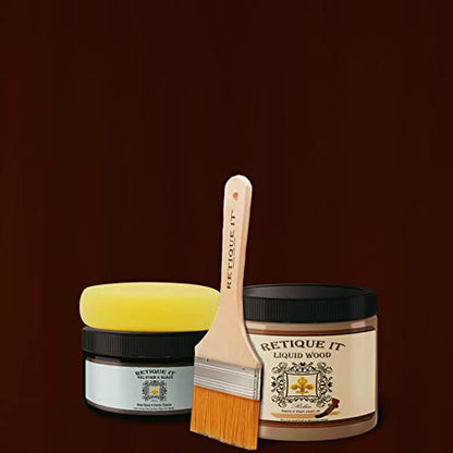 Gel Stain Liquid Wood Kits by Retique It - Real Paintable Wood. Great Companion to Chalk Finish Paint, Milk Paint, Furniture Paint. (1x Reg, Brushed Finish, 15 Red Mahogany)