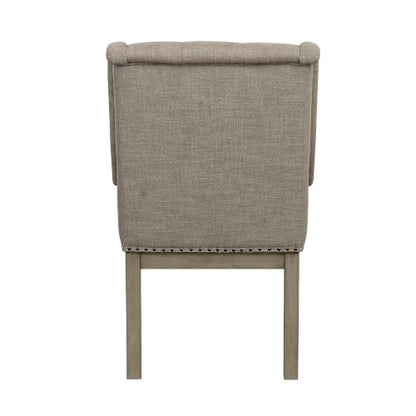 Penau Traditional Dining Arm Chairs, Button Tufted, Antique Gray
