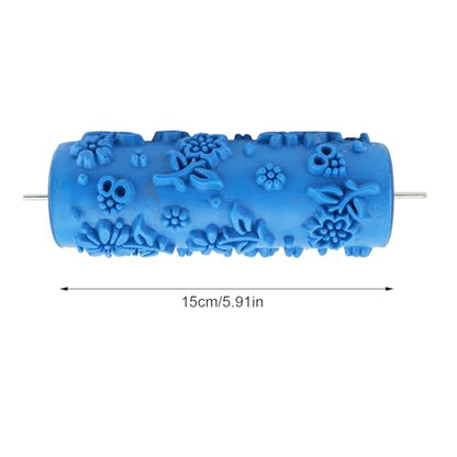 HEEPDD Decorative Paint Roller, Reusable Rubber Texture Pattern Roller Creates Faux Finish Designs for Walls Furniture Blue 15cm 1 Pack - size: 097Y