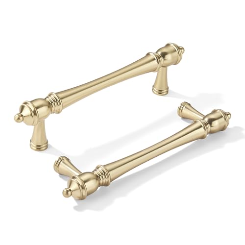 khtumeware 10 Pack 3-1/2 inch(89mm) Hole Center Brushed Gold Cabinet Pulls Heavy-Duty Solid Matte Gold Cabinet Hardware Drawer Pulls Hardware Suitable for Kitchens bathrooms and Dressing Tables - color: Brushed Gold, size: 3-1/2inch(89mm) hole center
