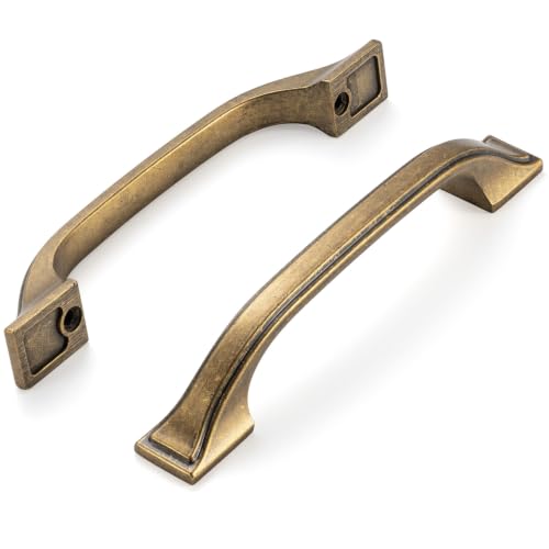 KOOFIZO 10 Pack 3-3/4 in Antique Brass Cabinet Pulls, Drawer Handles 1958 - color: Antique Brass, size: 3-3/4" CC
